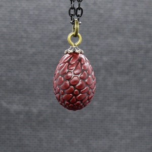 Red Fairy Dragon&#39;s Egg Pendant, Red Drop Necklace, Fire Dragon Egg, Dragon Fantasy Necklace, Wyvern&#39;s Egg, Magical Egg Pendant, Red Dragon
