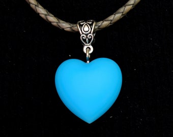 Blue Heart Pendant, Magical Girl Necklace, Cosplay Necklace, Resin Leather Jewelry, Faux Pure Blue Turquoise, Basic Jewelry, Anime Pendant