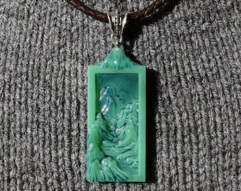 Mountain Kingdom, People of the Earth - Green Resin Pendant Inspired by 'One Thousand Li of Rivers and Mountains', Earth God's Avatar Charm