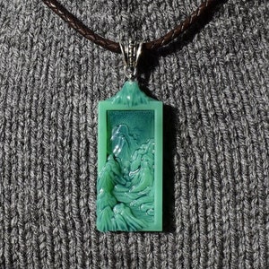 Mountain Kingdom, People of the Earth - Green Resin Pendant Inspired by 'One Thousand Li of Rivers and Mountains', Earth God's Avatar Charm