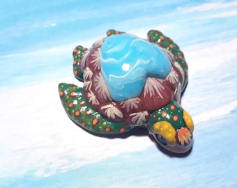 Sunset Sea Turtle, Resin Clay Figurine, Ocean Inspired, Fantasy Inspired, Sunset Inspired