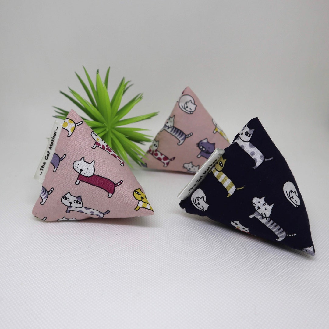Catnip Toys Pyramid Cat Toys Cats Printed on Pink Navy Etsy