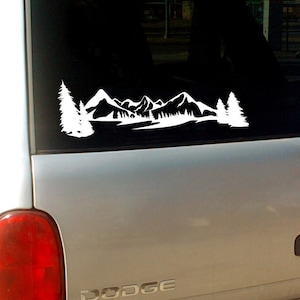 mountains scene car decal, forest mountains car stickers, car decal, mountains window sticker, adventure bumper sticker