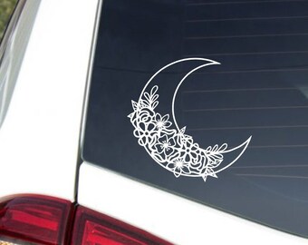 floral moon car decal, car stickers, flower moon car decal, window sticker, feminine bumper sticker