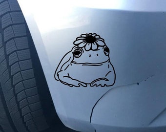 cute frog with flower sticker, car stickers, car decals, vinyl decals,  car bumper sticker, mirror decal