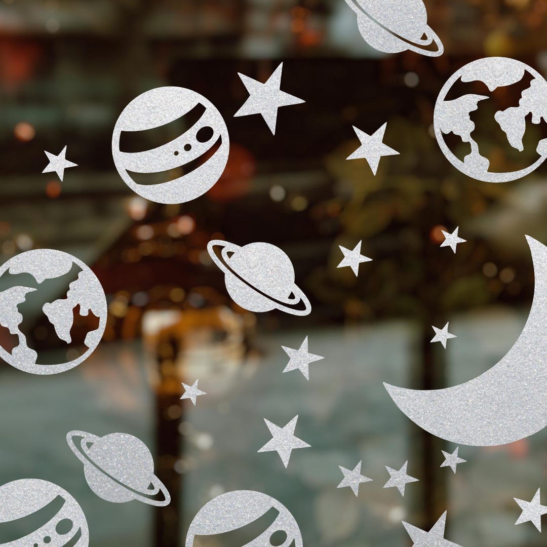 Moon and Planets Window Decals, Space Theme Frosted Clings, Stars ...