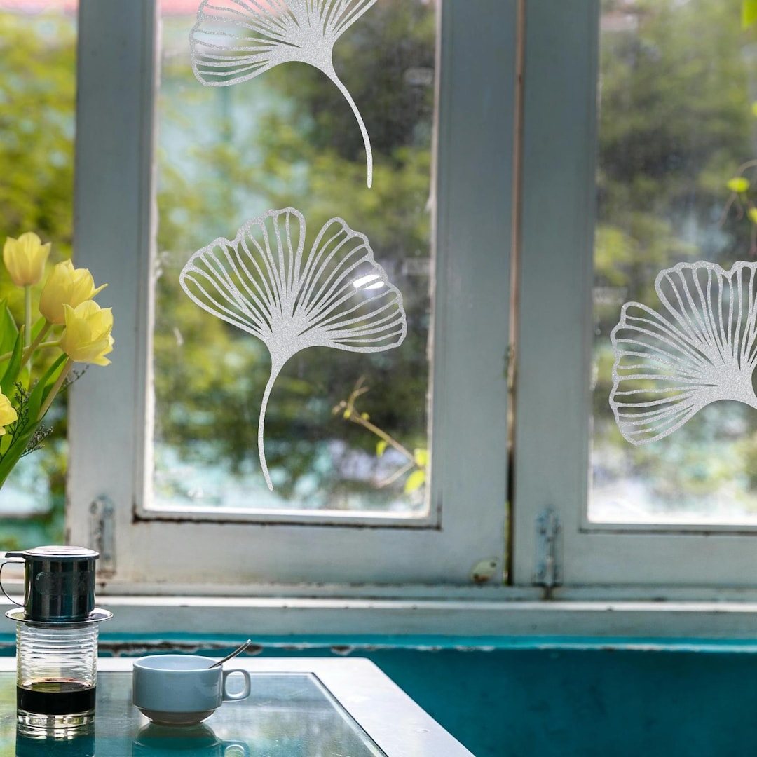 Gingko Window 3 Ginkgo Window Decals, Frosted Window Clings, Etched Window Stickers ...