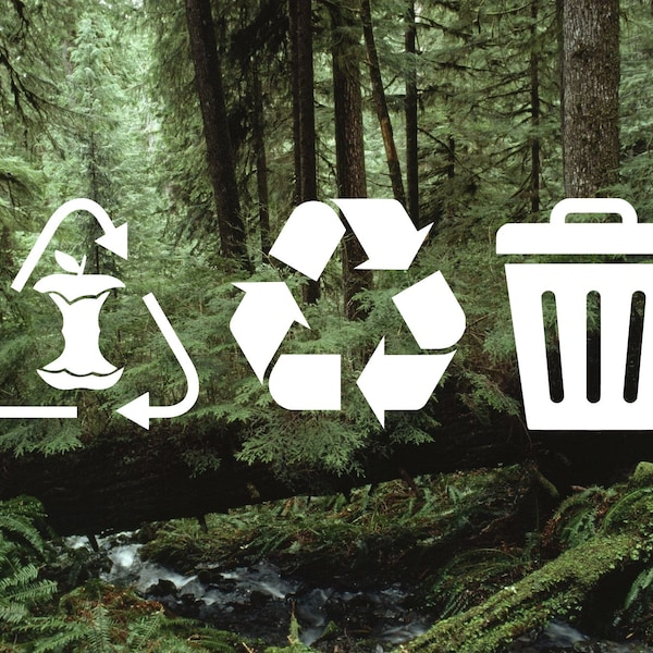 3X recycle, trash, compost decals, wastebin decals, compost sticker, recycle sign sticker, kitchen waste labels