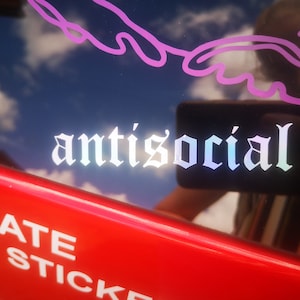 antisocial sticker, car stickers, jdm car decals, vinyl decals, kanji car bumper sticker, wall or mirror decal, night runner