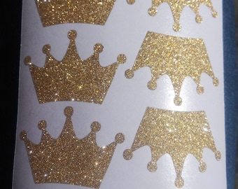 40 1'' gold crown stickers, glitter crowns, princess party decorations