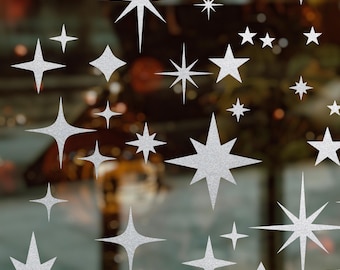 40 estrellas adhesivas para ventanas, adhesivos invernales escarchados, pegatinas navideñas grabadas con forma de estrella, decoración removible y reutilizable