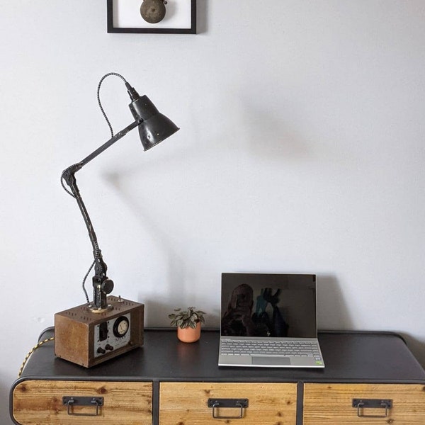 Old Manchester Battery Charger & Anglepoise Light Upcycled To Table Desk Lamp