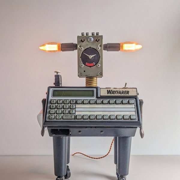 Upcycled Accent Robot Lamp Made Of Vintage Wayfarer Bus Ticket Machine