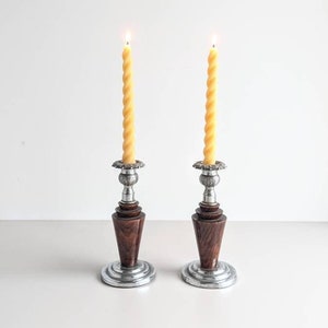 Art Deco Vintage Pair of Metal & Wood Candlestick Holders 60&#39;s