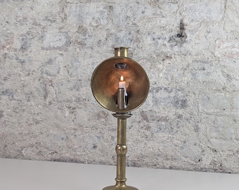 Antique British Brass Candle Holder for Book Reading -  Victorian Chamberstick Reading Lamp