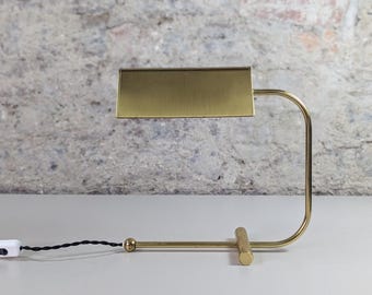 Vintage Mid Century Modern Banker’s Desk Lamp – Minimalist Gold Reading Table Light
