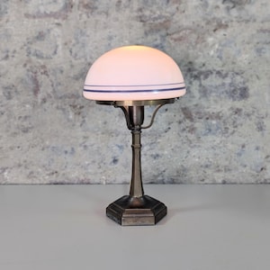 Vintage Art Deco Bronze Table Lamp with Opaline Glass Shade