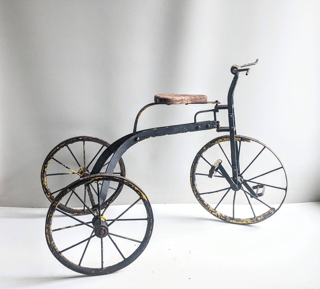 Antique Victorian Children's Metal & Wood Tricycle Bike
