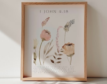 1 John 4:18 Floral Christian Wall Art Print (Digital Download)