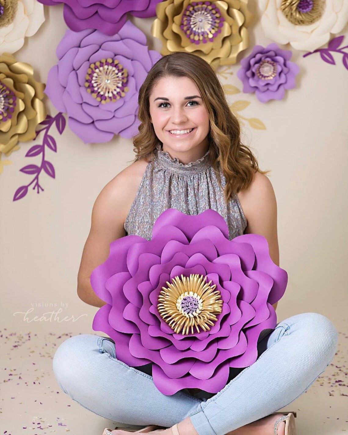 Large 14 Pink Navy Blue Paper Flowers Set Custom Colors Etsy