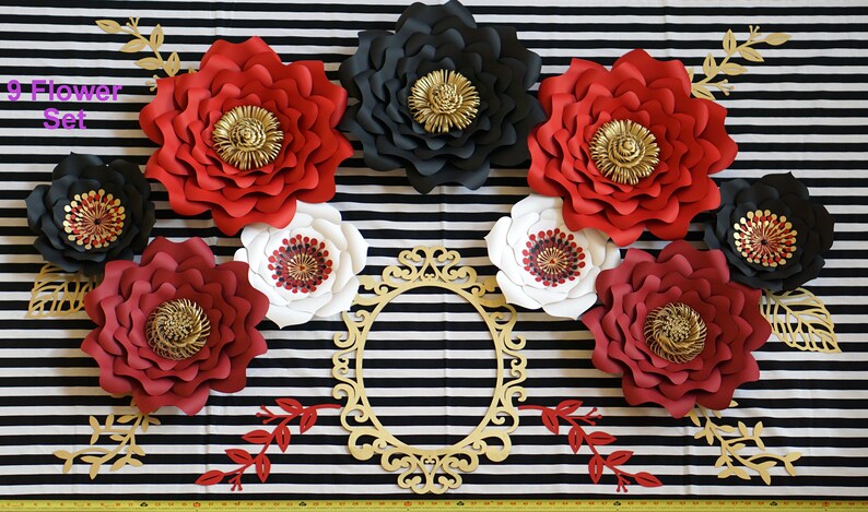 Custom Red Black White Gold Paper Flowers Set Minnie Mouse Etsy