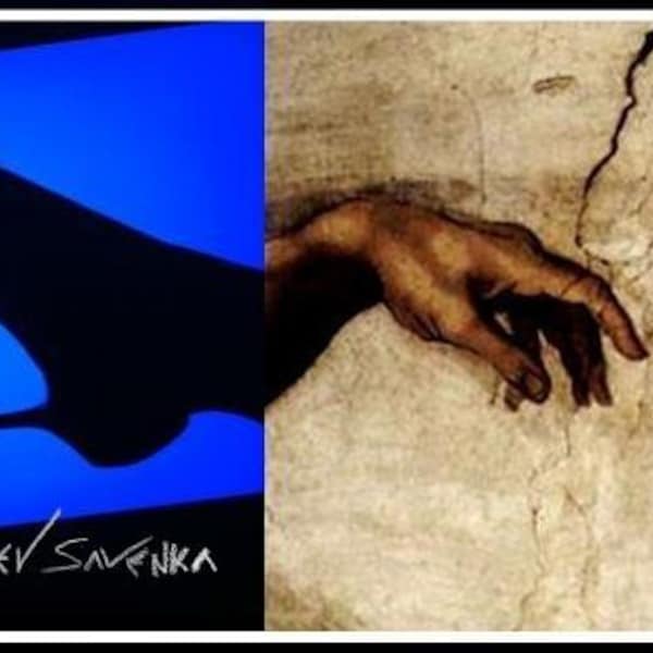 Michaelangelo's famous painting and on the left the uprise painting, by Ofer Sarenka
