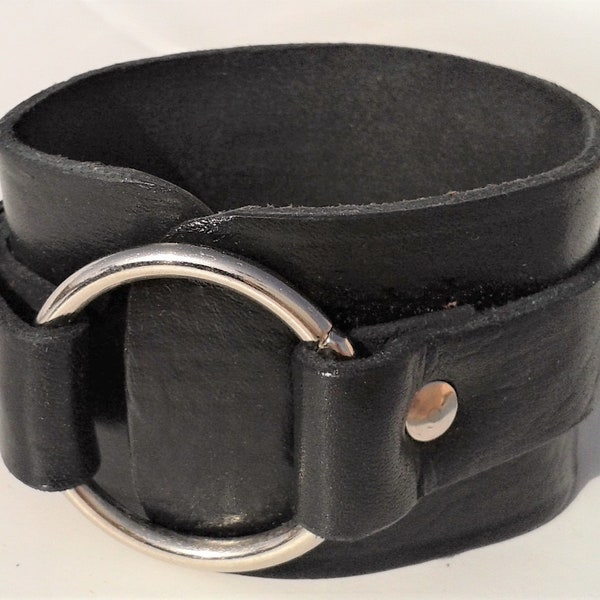 Silver Ring, Cuff Bracelet, Handmade, Leather, S&M Bondage
