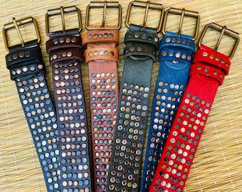 【未使用展示品】スタッズベルト 50’sスタイル ロカビリー スタッズベルト レザー ロカビリー アメカジ 50s 35mm B-EYE-35☆送料