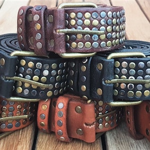 Studded Belt Leather Belt Brass Buckle Handmade - Etsy