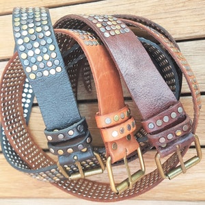 Studded Belt Leather Belt Brass Buckle Handmade - Etsy