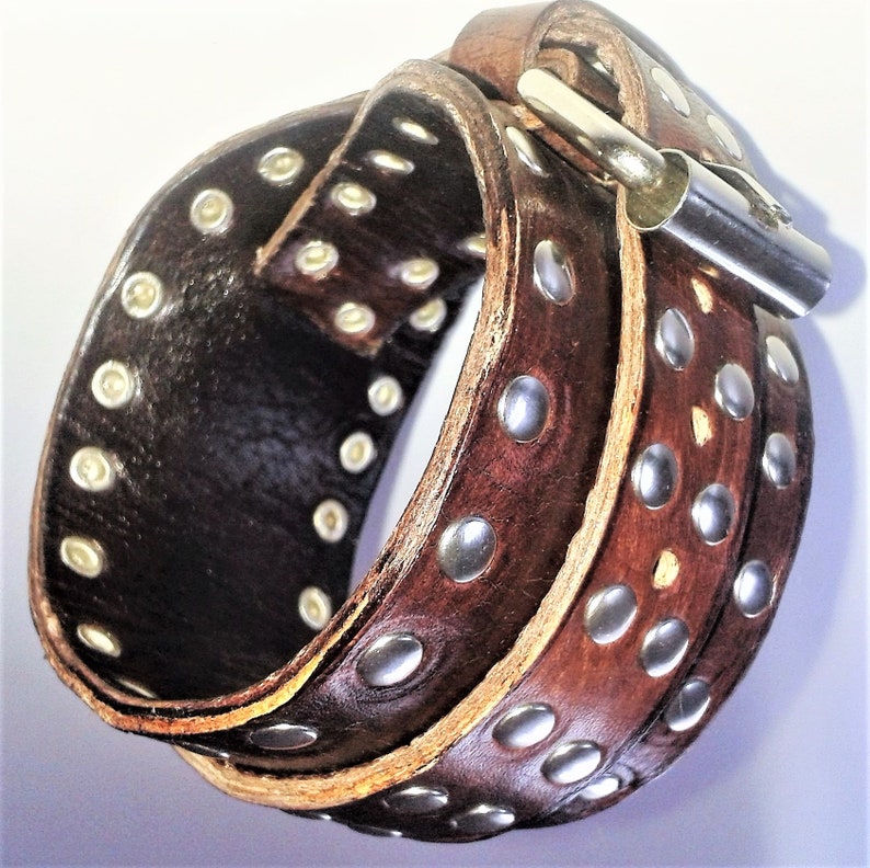 Biker Bracelet Double Wrap Leather Studs Etsy