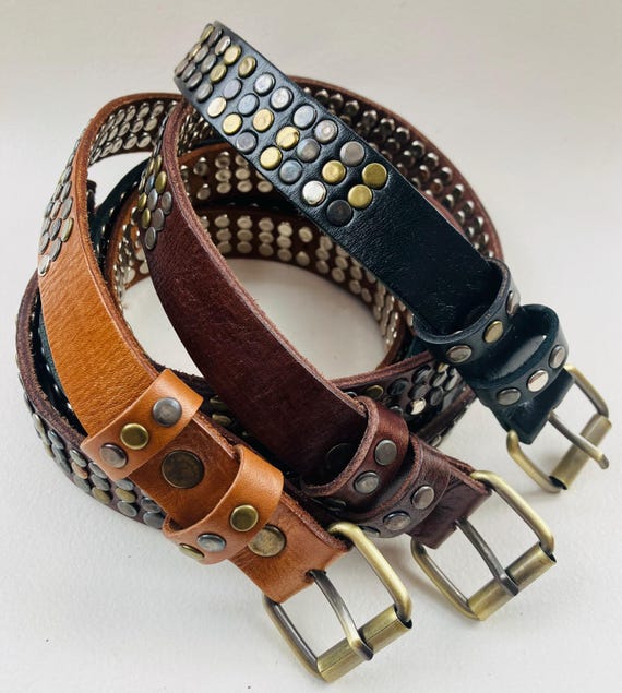 小物 vintage studs design real leather belt Vintage Studded Belt ZigZag Studs Real Leather | Women's