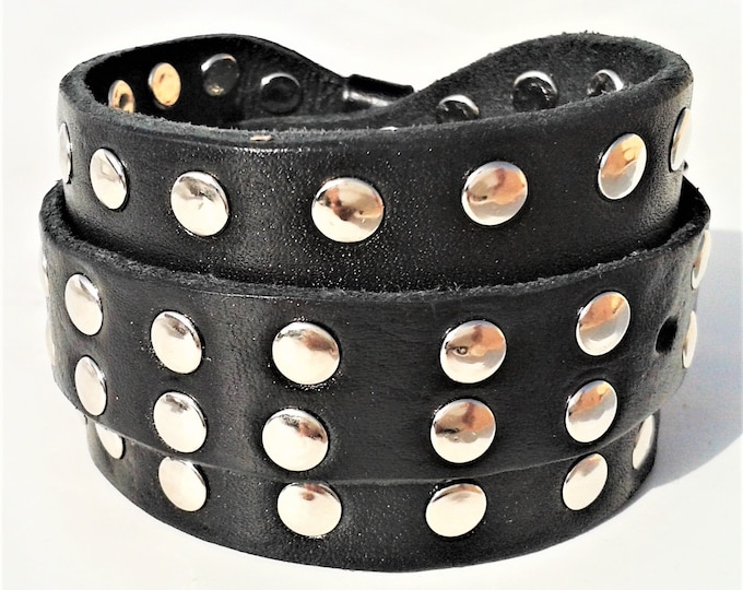 Biker Bracelet, Double Wrap Leather + Studs!!