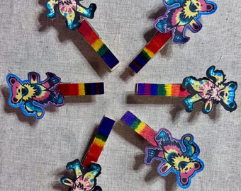 Dancing Bear Clothespin Hair Clip | Colorful Bear Hair Accessory | Festival Hair Clip | Cute Handmade Girls Hair Clip | Rainbow Bear