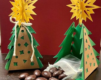 Christmas Tree Party Favors | Holiday Papercraft Gift Boxes | Winter Wedding Baby Shower Table Decor | Christmas Dessert Favor Boxes