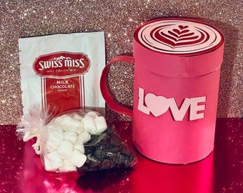 Valentines Hot Cocoa Mug Party Favors | Valentine Treat Boxes | Classroom Valentine Gifts | Cozy Winter Love Mug Favor Boxes