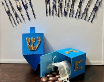 Hanukkah Dreidel Party Favors | Jewish Holiday Treat Boxes | Chanukah Classroom Gifts | Blue Gold Table Decor Favor Boxes