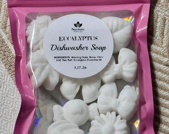 Natural Dishwasher Detergent Pods | Eco Friendly Dishwasher Soap Tablets | Non Toxic Eucalyptus Dishwasher Cleaner | Plastic Free Dish Soap