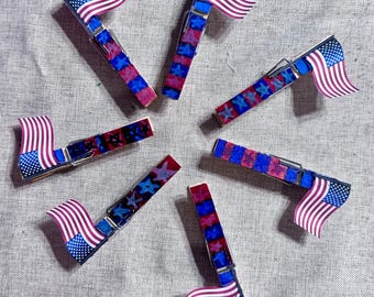 American Flag Clothespin Hair Clip | Patriotic Hair Accessory | 4th of July Hair Clip | Red White Blue Girls Hair Clip