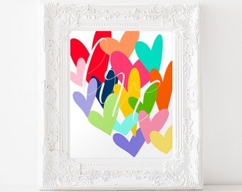 Printable Heart Art • Love Wall Art • Valentines Day Decor • Bright Colorful • Love Art Print • Love Poster • Instant Download • Hand Drawn