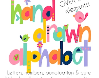 Doodle Alphabet PNG, Classroom Bright Alphabet Clipart font, funky colorful letters numbers, hand drawn alpha, digital sublimation design