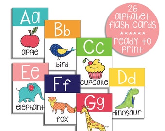 Printable Alphabet Flash Cards, Colorful ABC cards, teaching tool, preschool, elementary classroom decor, homeschool, instant download
