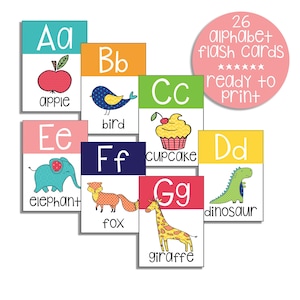 Cartões flash do alfabeto imprimíveis, cartões ABC coloridos, ferramenta de ensino, pré-escola, decoração de sala de aula primária, ensino doméstico, download instantâneo