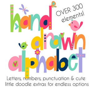 Doodle Alphabet PNG, Classroom Bright Alphabet Clipart font, funky colorful letters numbers, hand drawn alpha, digital sublimation design image 1