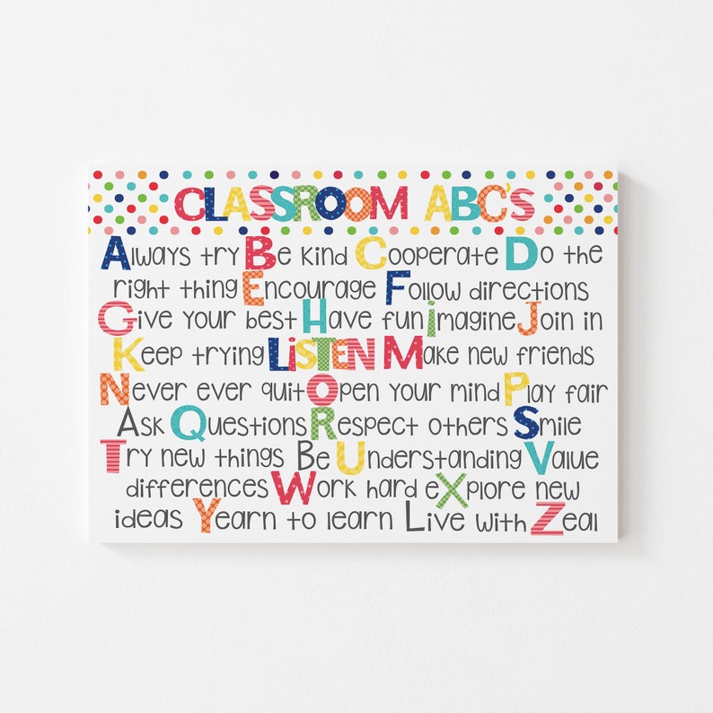 Classroom Rules Print, ABC Poster Sign, Elementary School Teacher ...
