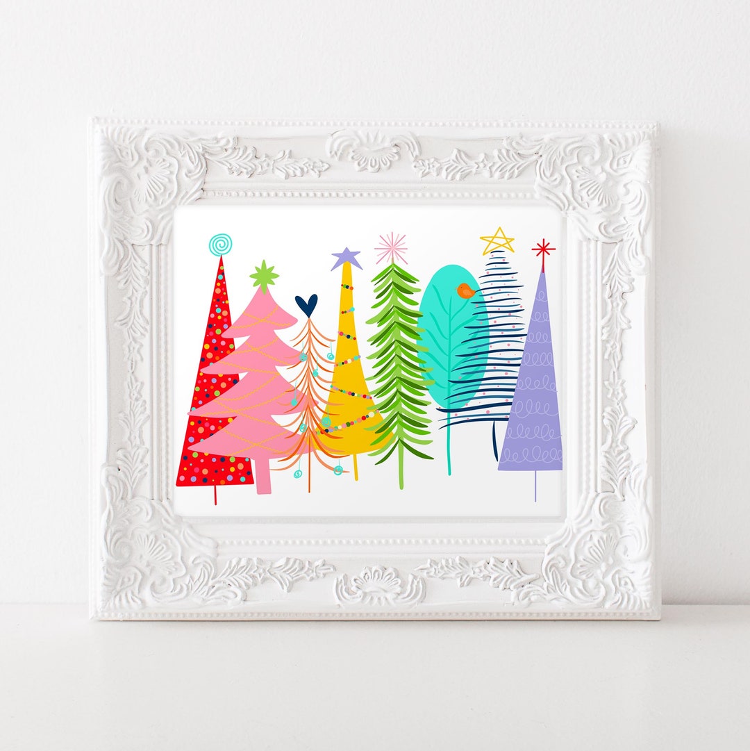 Hand Drawn Christmas Printable Digital Art, Instant Download, Bright Colorful Doodle Christmas