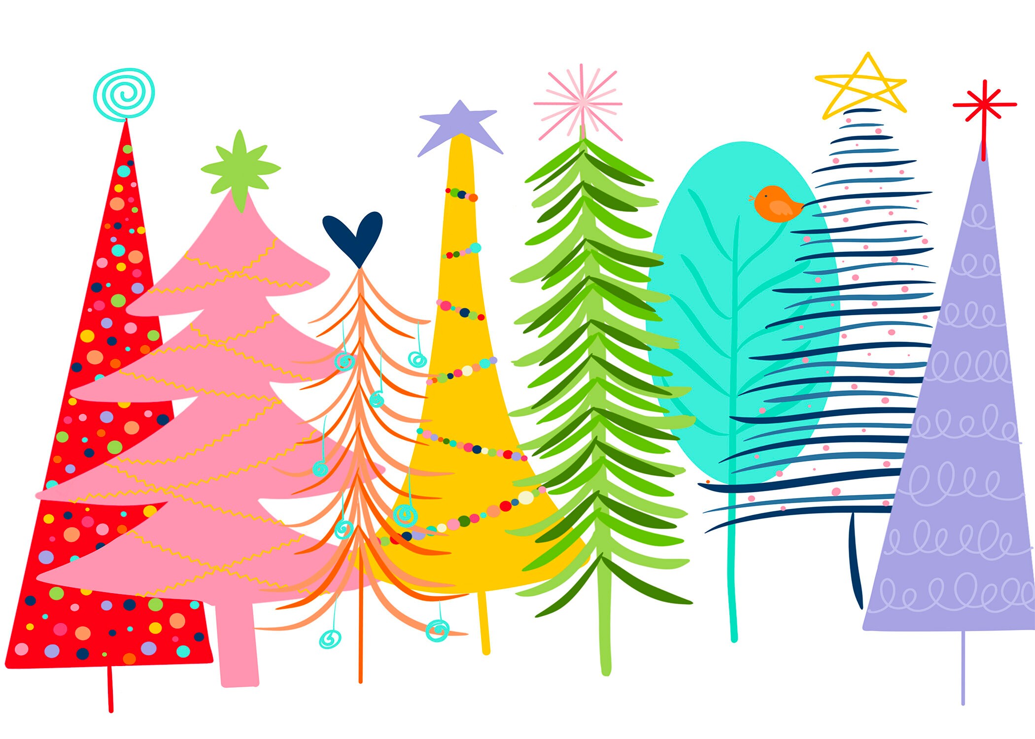 Hand Drawn Christmas Printable Digital Art, Instant Download, Bright ...