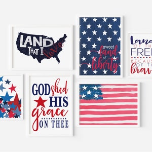 July 4th Bundle, Gallery Wall, Printable Decor, Set of 6 prints, Independence day, instant download, patriotic fourth of july art, USA print