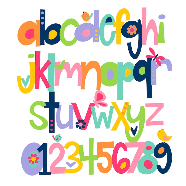 Doodle Alphabet PNG, Classroom Bright Alphabet Clipart font, funky colorful letters numbers, hand drawn alpha, digital sublimation design image 2
