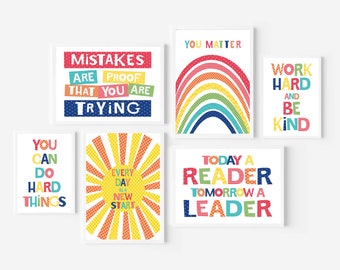 Classroom Decor Bundle, Gallery Wall, Printable Decor, Set of 6 prints, Positive Affirmation Prints, Elementary Preschool Teacher Posters